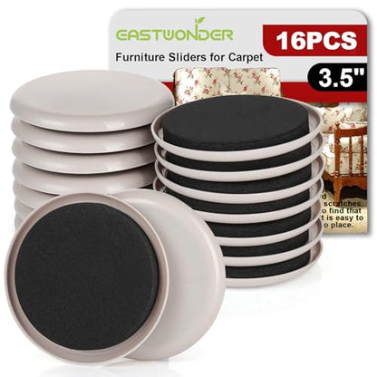 Furniture Sliders for Carpet, 16 PCS - 3.5 Inch Reusable Furniture Movers Sliders, Heavy Duty Furniture Moving Pads for Easily and Safely Move Your Furniture - size: 3.5 inch 16 PCS