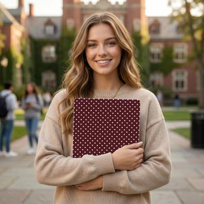 DONGKE Case for MacBook Air 13 Inch (2021-2018 Models A2337 M1/A2179/A1932), Burgundy Polka Dots Hard Shell Case with Keyboard Protector, Compatible with Retina Display and Touch ID - color: Burgundy Polka Dots