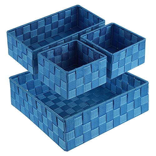 Posprica Woven Storage Baskets for Organizing, Small Black Baskets Cube Bin Container Tote Organizer Divider for Drawer, Closet, Shelf, Dresser, Set of 4(Navy) - color: Navy