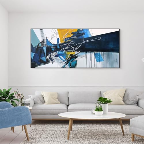 KLAKLA Wall Art for Living Room - Blue Abstract Canvas Pictures Framed Artwork for walls Extra Large Prints for Bedroom Above the Bed Decor 70x31 Inches - color: Blue abstract - 1, size: 70x31
