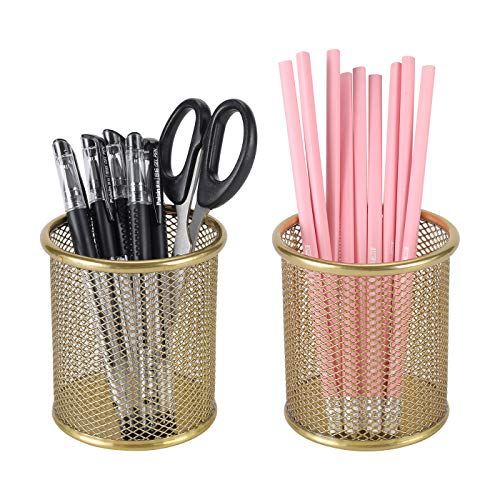 PAG Pencil Holder for Desk, 2 Pack Desktop Pen Cup, Office Supplies Desk Organizers and Accessories Organization, Makeup Brush Holder, Gold - color: Gold