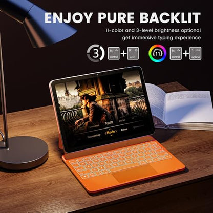RAYMCRAFT for iPad 11th(A16, 2025)/10th Generation Case with Keyboard, Magic Keyboard 2022, Springy Backlit Keys, Stain-Resistant Surface, Multi-Touch Trackpad, Orange - color: Orange