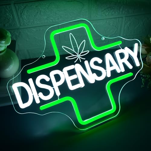Leaf Neon Sign for Wall Decor Dimmable Weed Dispensary LED Neon Light for Shop Green Leaf Lights for Man Cave Bar Pub Decor Birthday Party Store Bedroom Gifts for Smoker Men Size 13.8 * 10in(GLNP317) - color: Dispensary