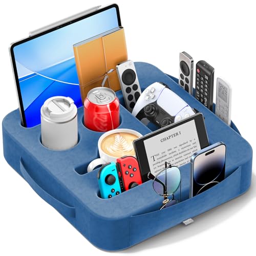 Couch Cup Holder Tray, Couch Caddy for Drink, Snack, Phone, Remote, Ipad, Game Controller, Large-size Sofa Cup Holder for Bed, Sofa, Car, Desk, Blue - color: Blue, size: L-14"×15"×3.2"