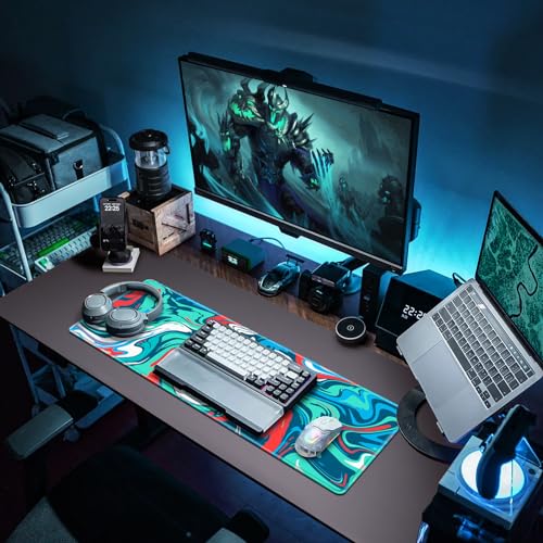 Canjoy Gaming Mouse Pad, Fluid Pattern Mouse Pad 31.5x11.8inch Large Extended Computer Mouse Mat Keyboard Full Desk Mousepad for Gaming, Office, Home - color: Blue-Red Fluid, size: 800*300mm