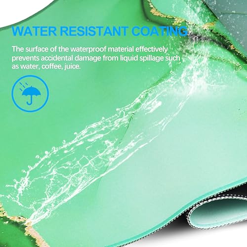 Large Gaming Mouse Pad, Waterproof Mousepad with Stitched Edges, Non-Slip Rubber Base, XXL Computer Long Keyboard Mouse Mat for Gamer, Office & Home, 31.5" x 15.7", Marble Green - color: Marble Green, size: 31.5" x 15.7"