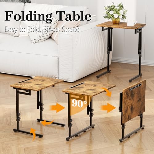 Folding TV Tray Dinner Table for Living Room,Adjustable Height Tv Tray,Portable Dinner Snack Trays Table,Small Foldable C-Shaped End Table for Eating with No Assembly Required (Brown) - color: Brown+black