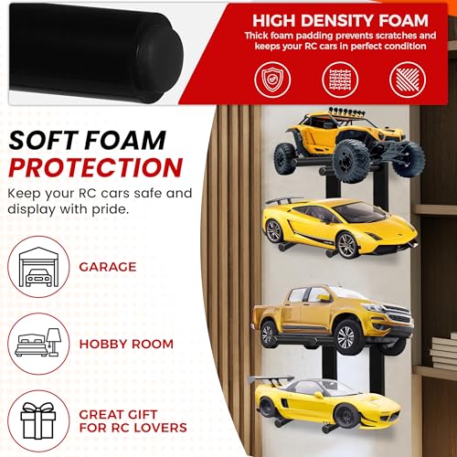 2 Pack RC Car Wall Mount, RC Car Stand for 4 Vehicles, Remote Control Cars Storage for Garage & Home, Wall Mount Shelf for Scale Trucks, Workstation Organizer