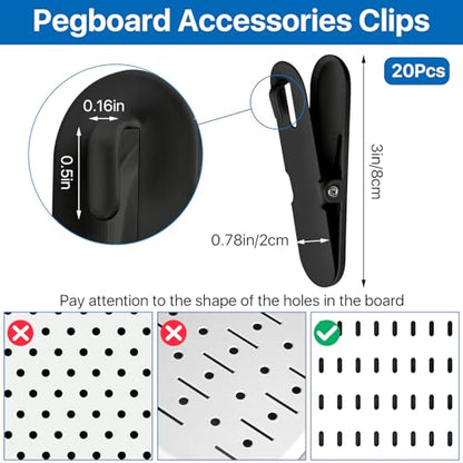 Black Pegboard Clips, 20 Pcs Metal Pegboard Accessories Clips, Pegboard Clips for Hanging Photos, Pegboard Attachment Clips for Kitchen, Bathroom, Living Room, Office - color: Black