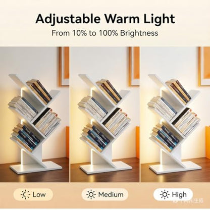 Godferyxin Tree Bookshelf with Liting,Small Bookcase LED and Desktop Book Shelf Light for Office, Home or School Mini Bookcase for Displaying Books, CDs, Magazines Wood White Bookshelf Small - color: 5tier-bookshelf Liting White