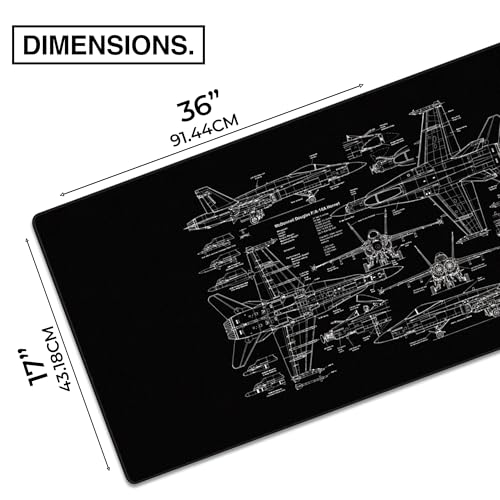 MPCO. Blueprints Large Gaming Desk Pad - 36" x 17" Duraglyde Fabric 18A Hornets – Black Desk Mats - Non-Slip, Washable, Smooth Glide for Precision Gaming & Work - color: Duraglyde 18a Hornets – Black