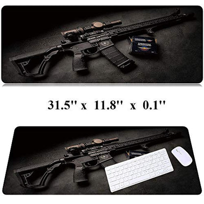 31.5x11.8 Inch Non-Slip Long Extended Large Gaming Mouse Pad with Stitched Edges XL Laptops Keyboard Mouse Mat (Black Gun) - color: Black Gun