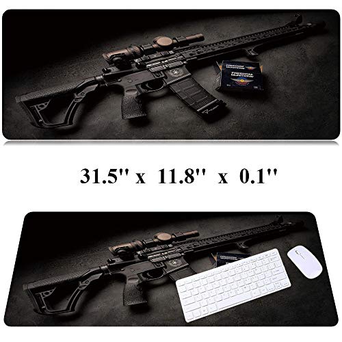 31.5x11.8 Inch Non-Slip Long Extended Large Gaming Mouse Pad with Stitched Edges XL Laptops Keyboard Mouse Mat (Black Gun) - color: Black Gun