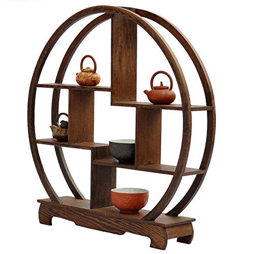 NWFashion Chinese Wooden Rosewood Display Stand Decoration 11" Curio Cabinets Shelf (Circle) - color: 4