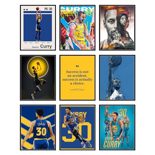 BigWig Prints Steph Curry Poster - Basketball Posters For Boys Bedroom, Nba Golden State Warriors, Basketball Wall Art, Stephen Curry Wall Decor, Golden State Bedroom Decor - Unframed 9 Pack (8x10) - color: Steph Curry