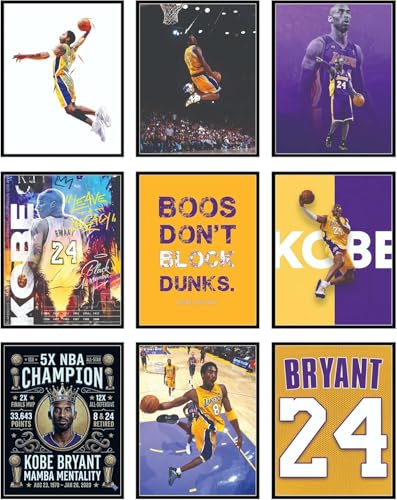 BigWig Prints Kobe Bryant Poster - Kobe Poster, Bryant Wall Art For Bedroom, Lakers Basketball Art For Boys Room Decor, Sports Gifts, Legendary Basketball Player Wall Decor - Unframed Set Of 9 (8x10) - color: Kobe Bryant 2