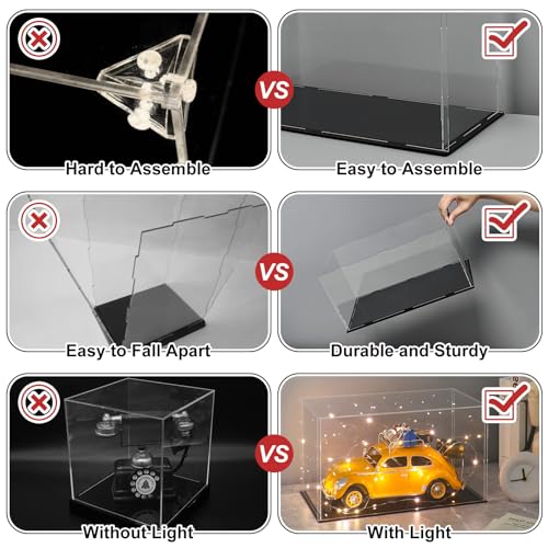 LANSCOERY Acrylic Display Case, Assemble Showcase Display Box for Collectibles, with Dustproof & Seamless Display Design, 5.9x4.7x12.6inch Black Base - color: Black, size: 5.9x4.7x12.6inch; 15x12x32cm