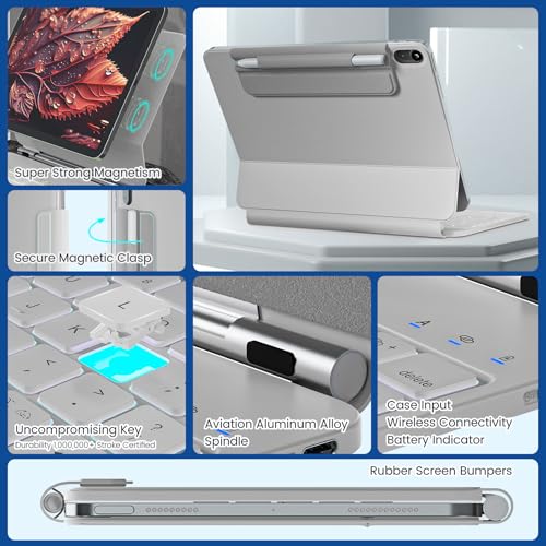 RAYMCRAFT for iPad 11th(A16, 2025)/10th Generation Case with Keyboard, Magic Keyboard 2022, Springy Backlit Keys, Stain-Resistant Surface, Multi-Touch Trackpad, White - color: White