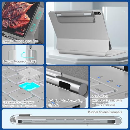 RAYMCRAFT for iPad 11th(A16, 2025)/10th Generation Case with Keyboard, Magic Keyboard 2022, Springy Backlit Keys, Stain-Resistant Surface, Multi-Touch Trackpad, White - color: White
