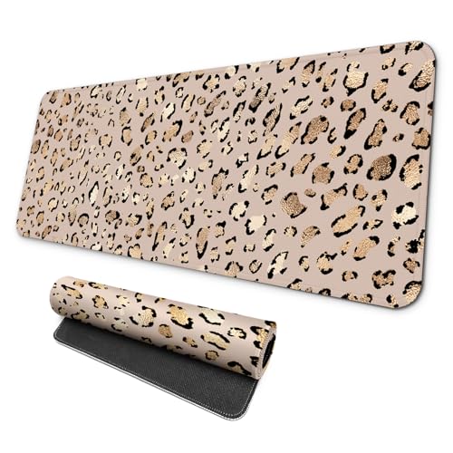 MAY FLOWER Gaming Mouse pad, Large Laptop Mousepad, Full Keyboard Mat, Long Computer Mouse Mat for Home and Office, Anti-Slip Rubber Base, 31.5 x 11.8 Inches (Leopard Print) - color: Leopard Print