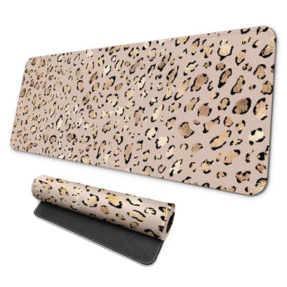 MAY FLOWER Gaming Mouse pad, Large Laptop Mousepad, Full Keyboard Mat, Long Computer Mouse Mat for Home and Office, Anti-Slip Rubber Base, 31.5 x 11.8 Inches (Leopard Print) - color: Leopard Print