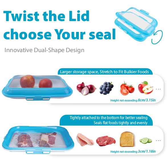 Kmass Kmaxx Plastic Snack Tray with Elastic Reversible Lid, 2-Pack – Airtight Storage Container for Fridge for Bacon, Deli Meat, Cheese, Cold Cuts & Fruit