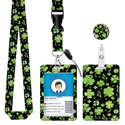 ID Badge Holder with Lanyard Fashionable ID Card Holders with Retractable Lanyards Soft Fiber Metal Clip Sturdy Buckle for Key Wallet Work Nurse Teacher (Green Leaves) - color: Green Leaves