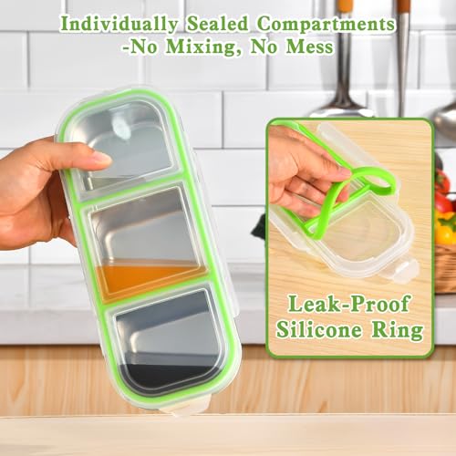 UPTRUST Reusable Stainless Steel Snack Containers with Lids – 2-Compartment and 3-Compartment Leak-Proof Designs for Take-Out Condiments and On-the-Go Snacks - size: 1-Piece 2-Compartment + 1-Piece 3-Compartment
