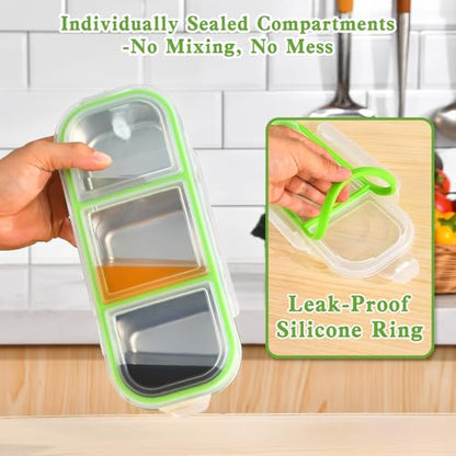 UPTRUST Reusable Stainless Steel Snack Containers with Lids – 2-Compartment and 3-Compartment Leak-Proof Designs for Take-Out Condiments and On-the-Go Snacks - size: 1-Piece 2-Compartment + 1-Piece 3-Compartment