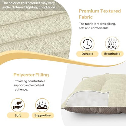Chair Cushions for Dining Chairs Set of 4 Durable D-Shaped Seat Cushions with Non-Slip Backing Secure Ties Thick Cozy Seat Pad for Kitchen Dining Room Office(18x16.5x3in Beige) - color: Beige