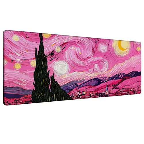 Pink Starry Night Gaming Mouse Pad with Stitched Edges Non-Slip Rubber Base Mouse Pad for Office,Computer,Keyboard,Laptop and Home Desk,31.5 x 11.8 Inch - color: Pink Starry Night, size: 11.8*31.5inch