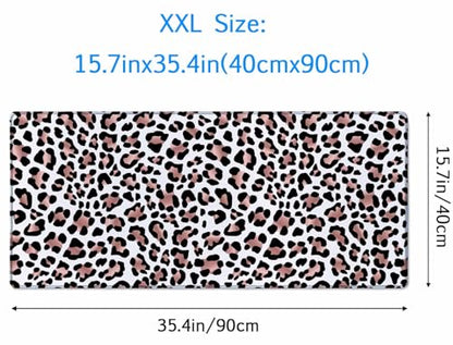 Gaming Mouse Pad, Large Mouse Pads for Women, Non-Slip Rubber Base Mousepad, Keyboard Mouse Mat, Desk Pad with Stitched Edges, 35.4x15.7inch Leopard Skin Rose Gold Pattern - color: Leopard Skin Rose Gold Pattern, size: 35.4L x 15.7W inches