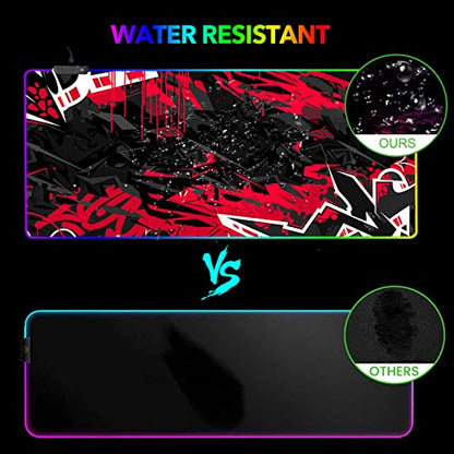 AIMSA Large RGB Gaming Mouse Pad, Keyboard Mousepad Led Extended 35.4 x 15.8 inch Non-Slip Rubber Base with 14 Lighting Modes, Big Desk Mat Waterproof, Red Black - color: Red Black