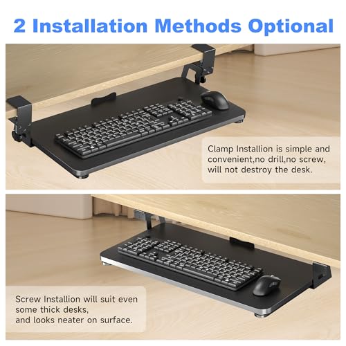 XINLEI Keyboard Tray Under Desk Large C-Clamp 25.6” (30” Including Clamps) x 11.8” Slide-Out Platform Computer Drawer Pull Out Keyboard & Mouse Tray Black DSF4 - style: DSF4