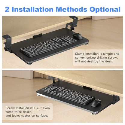 XINLEI Keyboard Tray Under Desk Large C-Clamp 25.6” (30” Including Clamps) x 11.8” Slide-Out Platform Computer Drawer Pull Out Keyboard & Mouse Tray Black DSF4 - style: DSF4
