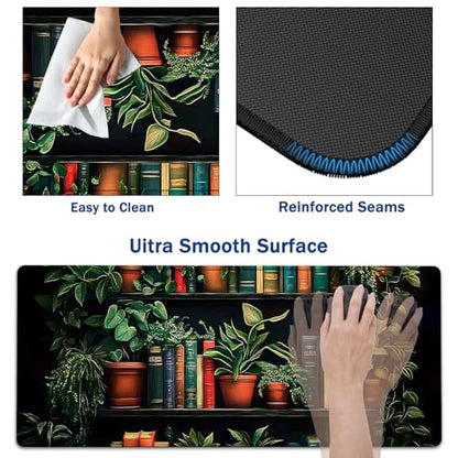 Large Mouse Pad + Keyboard Wrist Rest Set, Extended Gaming Mousepad (31.5X11.8 inch) with Non-Slip Rubber, Ergonomics Memory Foam Mouse Wrist Rest Support, Bookshelf Plants Pattern XXL Desk Pad - color: Yu-Mouse Pad-3-B41