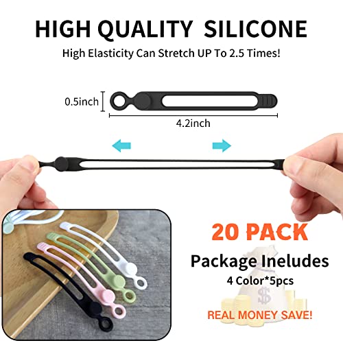 [20Park]UMUST Silicone Cable Ties,Reusable Cable Management Organizer, Multipurpose Elastic Cord Organizer for Bundling and Fastening Cable Cords Wires(black,white,pink,green) - color: 20pcs-[black, White, Pink ,Green], size: 4.2Inch