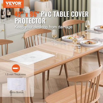 VEVOR Plastic Table Cover, 42 x 96 Inch 1.5 mm Thick Clear Rectangle PVC Desk Mat Protector, Waterproof & Easy Cleaning Desk Pad Tablecloth, for Office Dresser, Dining Room, Night Stand - size: 96" x 42" (Rectangular)