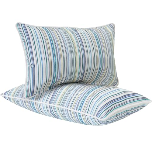 FUNHOME Water Resistant Outdoor Lumbar Pillow Covers 12x20 inch Set of 2,Zipper Pillows Cover,Home Decorative for Sofa Headrest,Patio Furniture Couch Chair Pillows Cover Only(Blue Stripe) - color: Blue Stripe (Cover Only), size: 20" x 12" (Pack of 2)