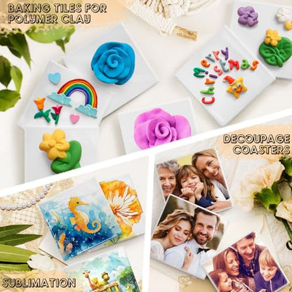 24 Pieces Sublimation Coasters, GOH DODD Glossy Ceramic Tiles Glazed Blanks with Cork for DIY Alcohol Ink Heat Transfer Painting Housewarming Gifts Wedding Arts Crafts School Education, Square, 4 Inch - size: 4 Inch-24 Pieces-Square
