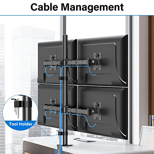 MOUNTUP Quad Monitor Stand, 4 Monitors Desk Mount for 17 to 32 inch Computer Screens, Fully Adjustable Stacked Mount with Tilt Swivel, 4 Heavy Duty Monitor Mount, Holds up to 17.6lbs per Arm - size: Quad