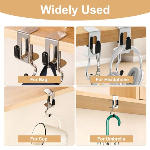 8PCS Desk Hook, Under Desk Handbag Hanger Purse Hook Holder for Table, Backpack Hanger Purse Holder for Desk Adjustable Can Hook Bags, Headphone Holder, Umbrellas, Cups and Keys