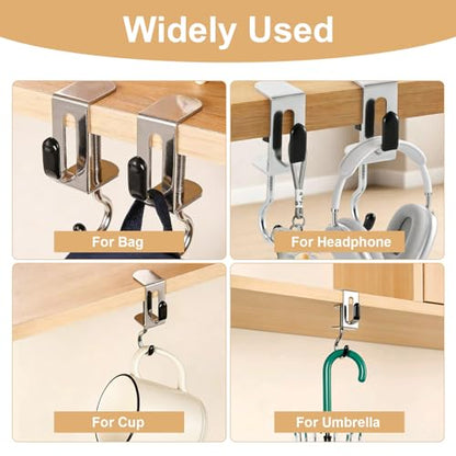 8PCS Desk Hook, Under Desk Handbag Hanger Purse Hook Holder for Table, Backpack Hanger Purse Holder for Desk Adjustable Can Hook Bags, Headphone Holder, Umbrellas, Cups and Keys