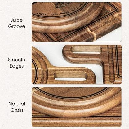 Mini Charcuterie Board Set with Handle, 2-Piece Small Acacia Wood Serving Tray & Wooden Cutting Board for Cheese, Fruit, Appetizers & Entertaining Gift - size: 10 inch
