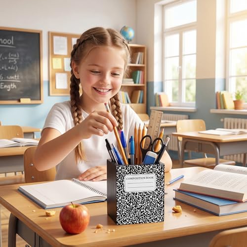 MALLMALL6 Wooden Pencil Holder - Back To School Pen Desk Organization, Notebook Shape Desktop Caddy Case for Teacher Student, Keep Your Desk Tidy for Classroom Office Home Dorm - style: Notebook