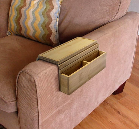 Couch Arm Tray - Bamboo Couch Table Armrest with Side Storage Pockets - Anti-Slip Multifunctional Sofa Snack Organizer for Drinks, Phone, Remote, and More (Natural)