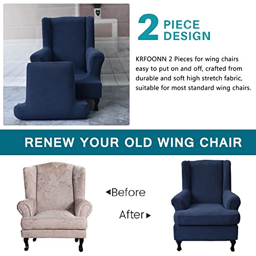 KRFOONN Wingback Chair Covers Slipcovers 2 Piece Stretch Wing Chair Covers Spandex Slipcovers Wingback Sofa Cover Armchair Covers Non-Slip Furniture Protector for Living Room Wingback Chairs, 02 - color: 02