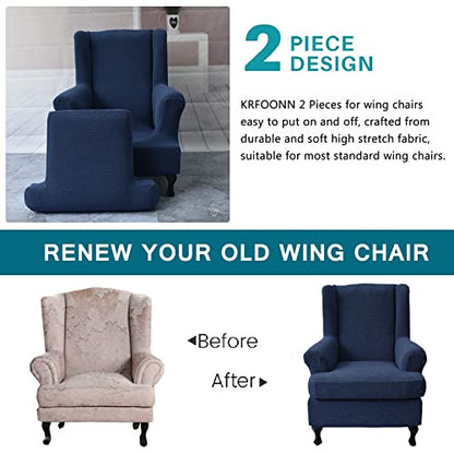 KRFOONN Wingback Chair Covers Slipcovers 2 Piece Stretch Wing Chair Covers Spandex Slipcovers Wingback Sofa Cover Armchair Covers Non-Slip Furniture Protector for Living Room Wingback Chairs, 02 - color: 02