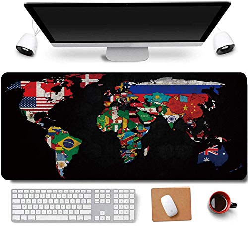 31.5x11.8 Inch Non-Slip Long Extended Large Gaming Mouse Pad with Stitched Edges XL Laptops Keyboard Mouse Mat(Black World Flag Map) - color: Black World Flag Map