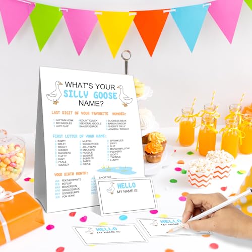 What's Your Silly Goose Name Game, What's Your Silly Goose Name Game Card, Gooses Names Games Sign 30 Sticker Cards, Gooses Baby Shower, Birthday Party Activities Decorations Names Card for Boys Girls - style: Sillygoose